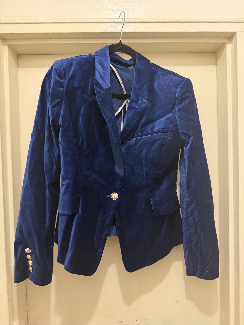 White House Black Market Royal Blue Velvet Single-Button Blazer